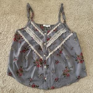 Y2K dELiA*s Floral Camisole Cami Top Babydoll Boho Lace Whimsy Fairy Small